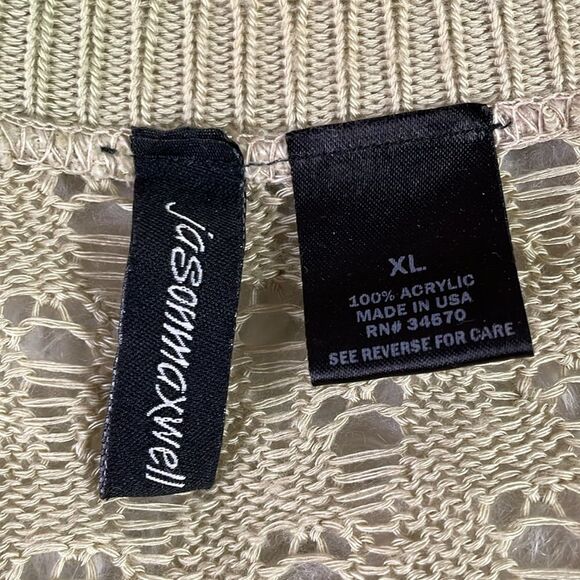 JASON MAXWELL Ladies Tan Open Knit Short Sleeve Cardigan Sweater, XL - Picture 5 of 6